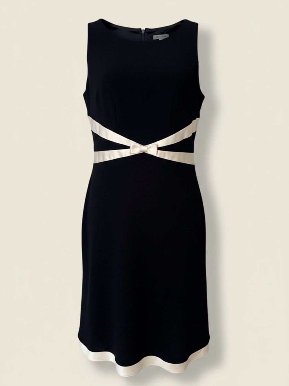 Ann Taylor Black & Ecru Fit & Flare Dress | Satin Trim | Fully Lined